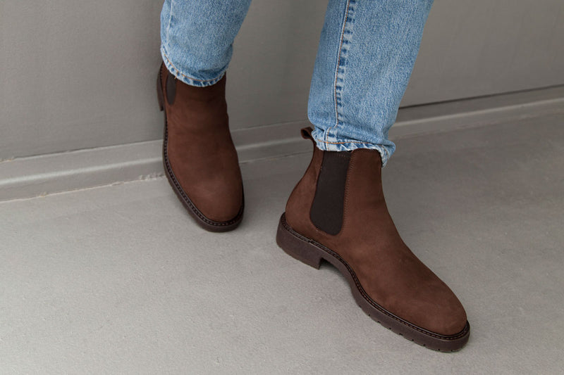 Chocolate brown sales suede chelsea boots